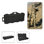 Black military-style hard-shell case with images of a soldier and additional views on a white background.